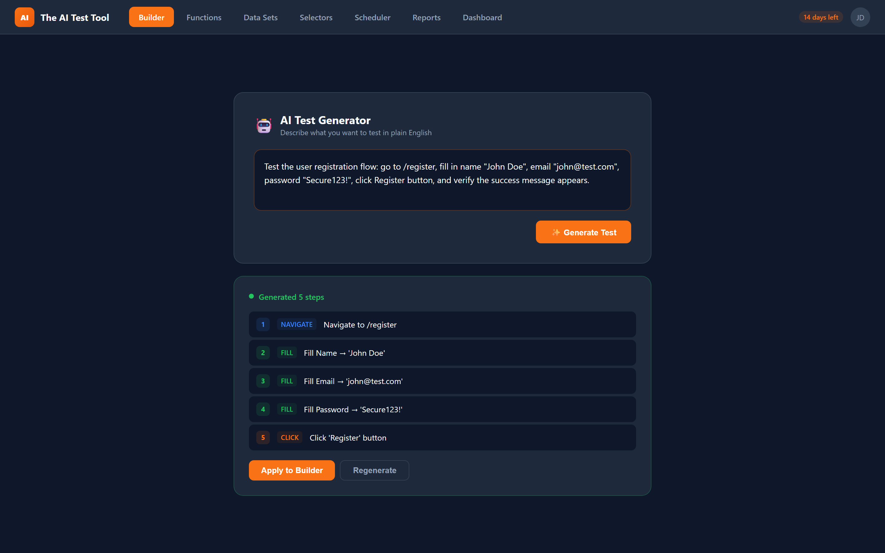 AI prompt generating test steps automatically